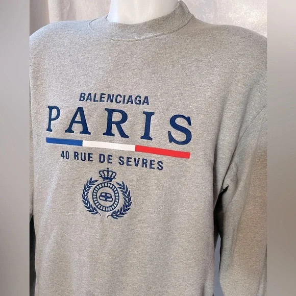 Balenciaga Gray Crewneck with Blue and Red Details - Picture 3 of 14